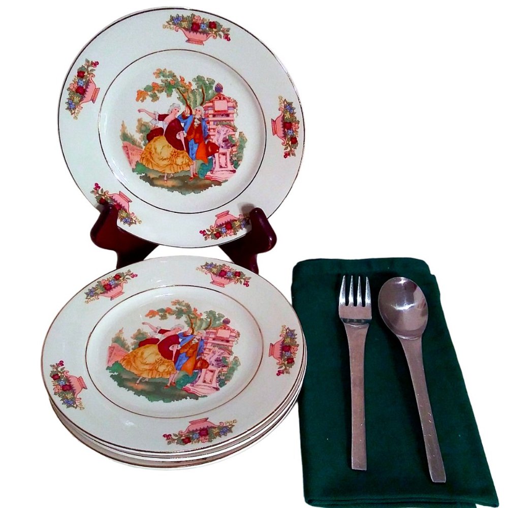 Vintage Salad Dessert Plates, Cottage Dinnerware, Set of Plates, Country Kitchen